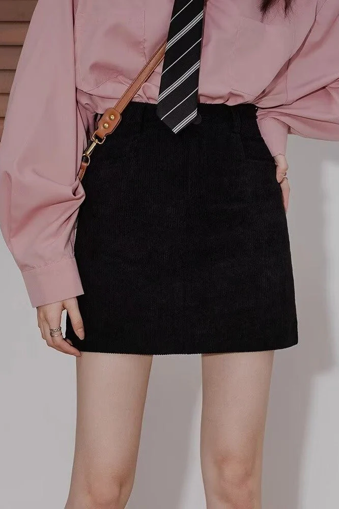 Corduroy High Waist A-Line Skirt - Image 4