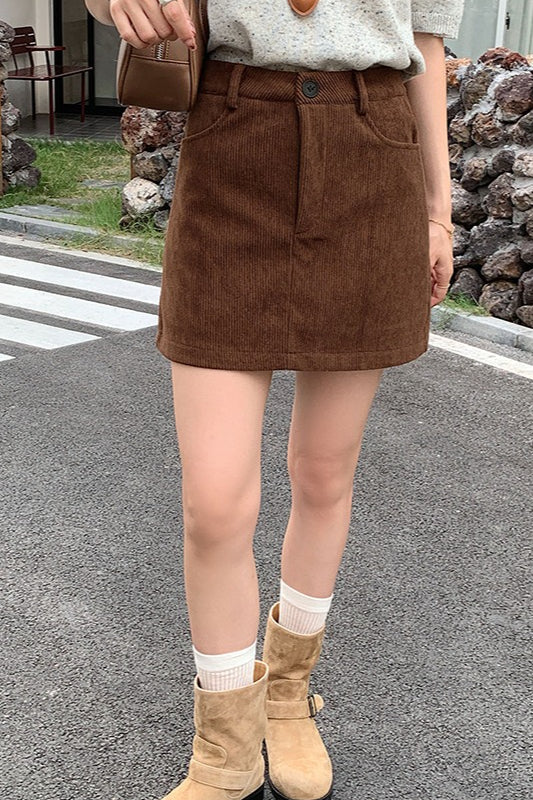 Corduroy High Waist A-Line Skirt - Image 10