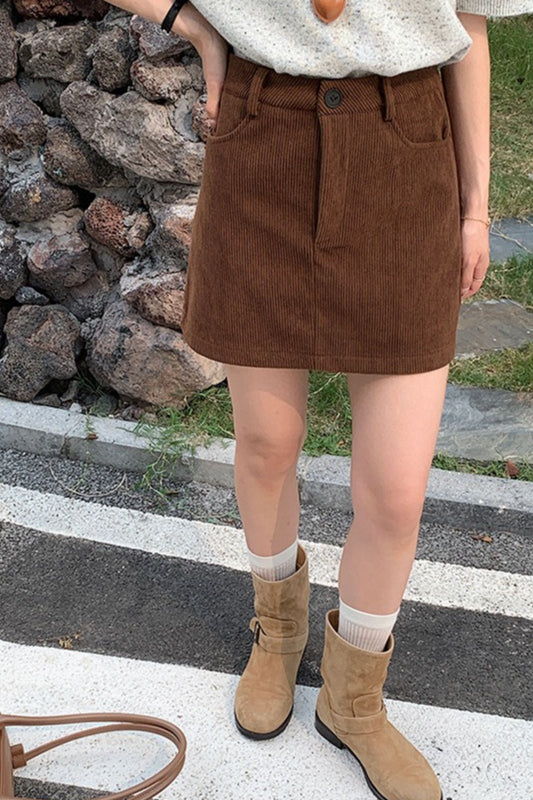 Corduroy High Waist A-Line Skirt - Image 12
