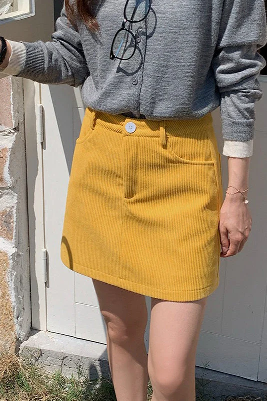 Corduroy High Waist A-Line Skirt - Image 14