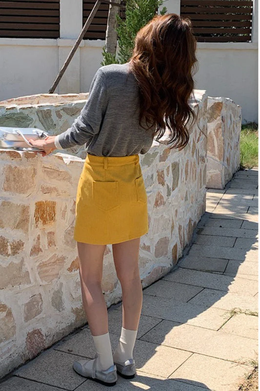Corduroy High Waist A-Line Skirt - Image 16