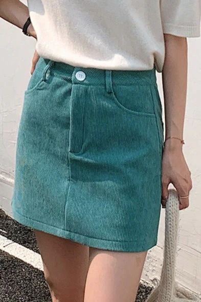 Corduroy High Waist A-Line Skirt - Image 18