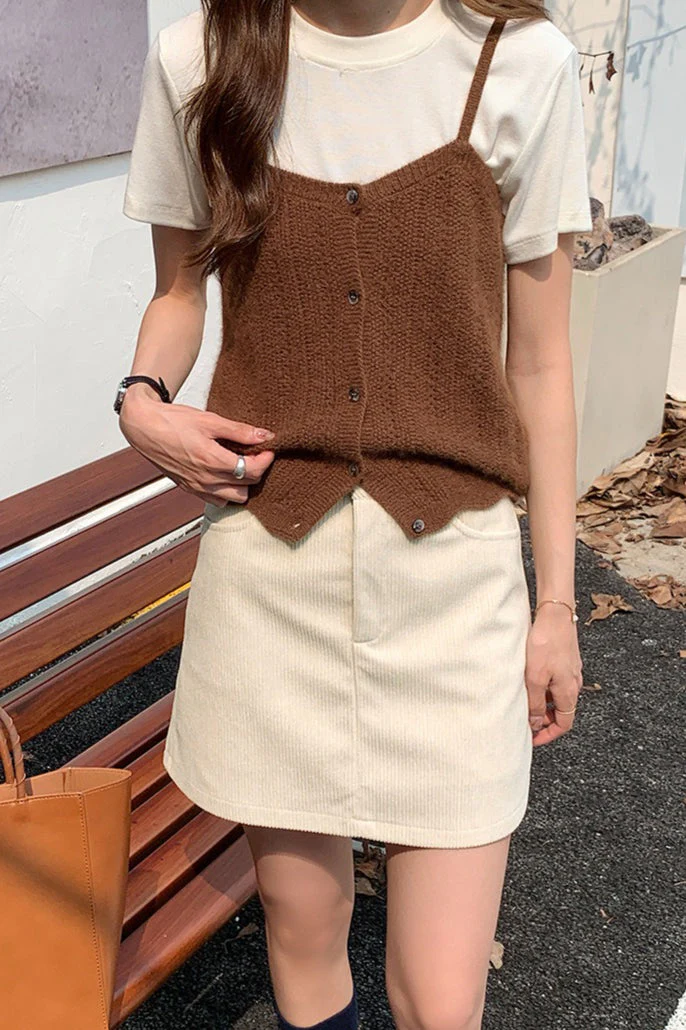 Corduroy High Waist A-Line Skirt - Image 2