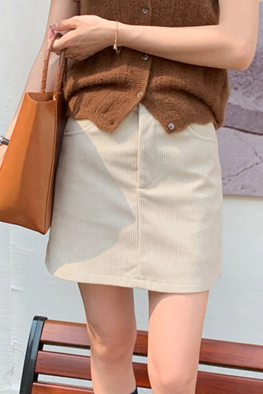 Corduroy High Waist A-Line Skirt - Image 3