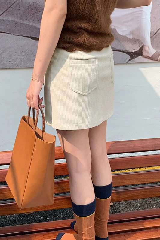 Corduroy High Waist A-Line Skirt - Image 4