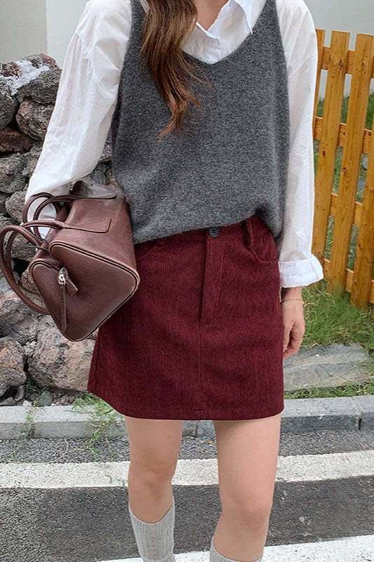 Corduroy High Waist A-Line Skirt - Image 5