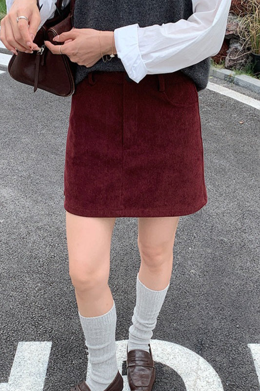 Corduroy High Waist A-Line Skirt - Image 6