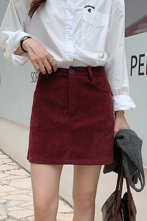 Corduroy High Waist A-Line Skirt - Image 7