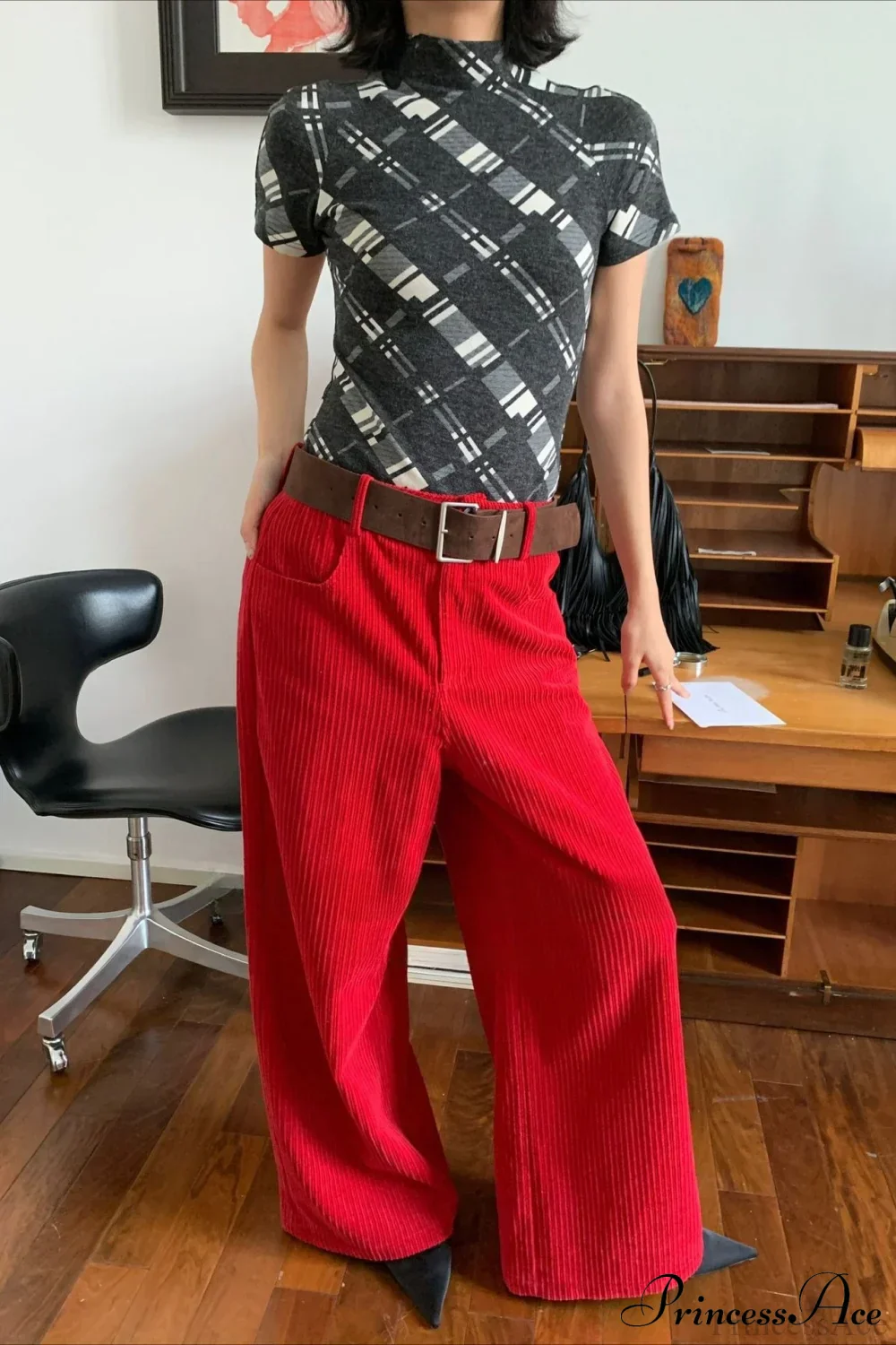 Corduroy High-Waist Wide-Leg Minimal Pants - Image 2