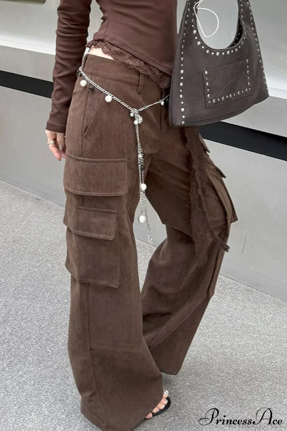 Corduroy Paneled Double Pocket Cargo Pants - Image 2