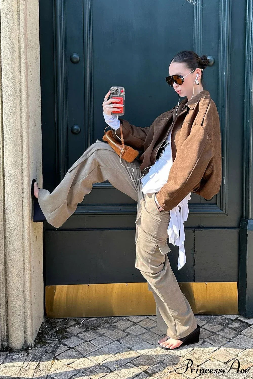 Corduroy Paneled Double Pocket Cargo Pants - Image 4