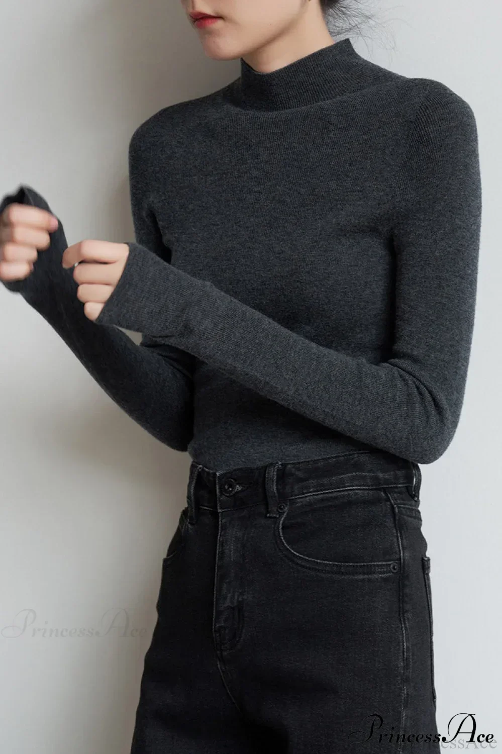 CorpCore Seamless Mock Neck Wool Knit Top - Image 2