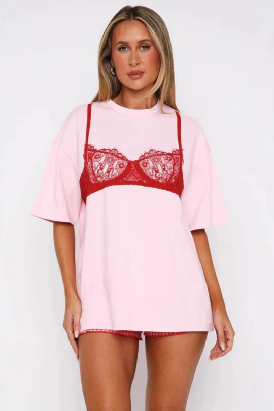 Corset Print Casual Loose Short Sleeve T-shirt - Image 3