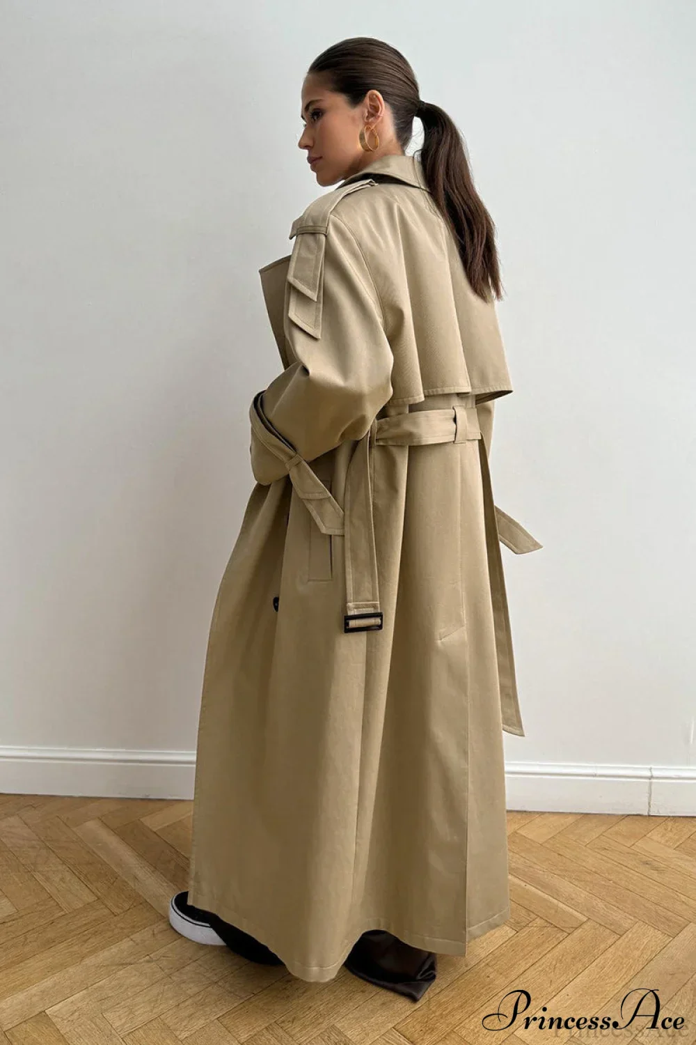 Cotton Belted Oversized Long Trench Overcoat - Image 3