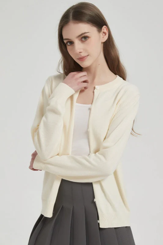 Cotton Crew-Neck Lightweight Knit Outerwear Cardigan - Image 11