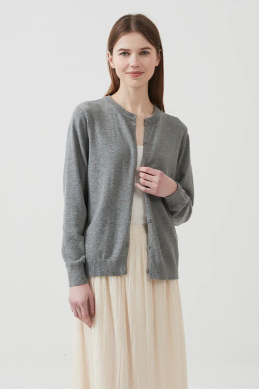 Cotton Crew-Neck Lightweight Knit Outerwear Cardigan - Image 2