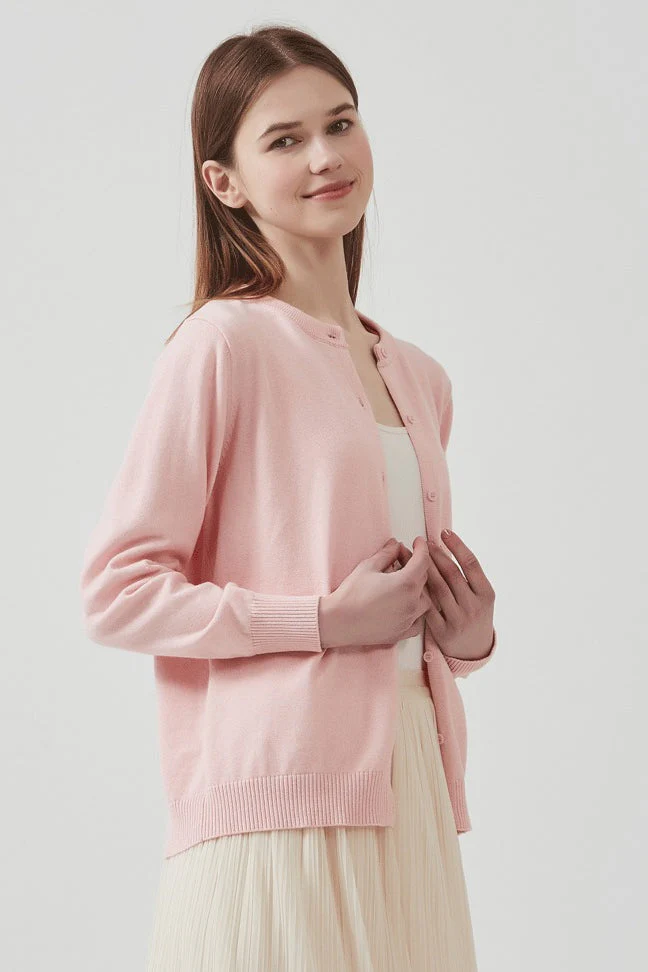 Cotton Crew-Neck Lightweight Knit Outerwear Cardigan - Image 4