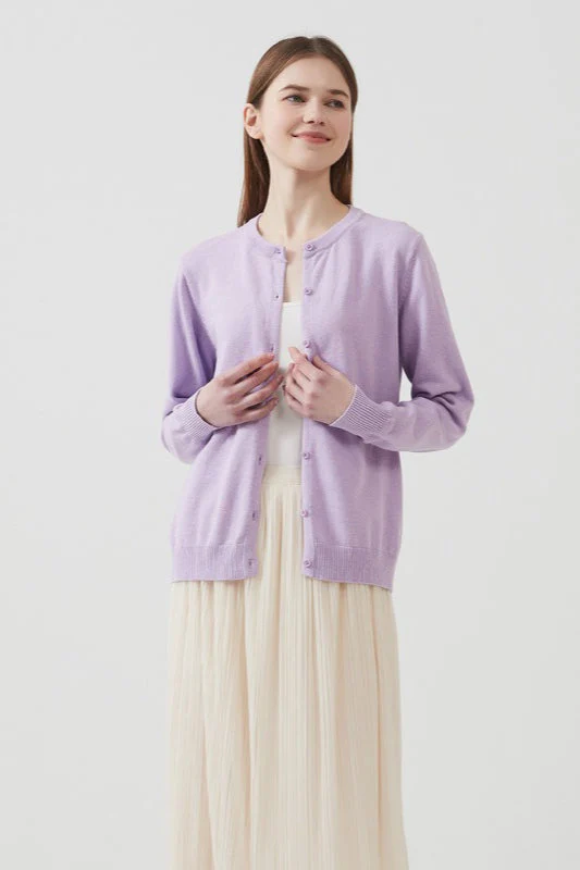 Cotton Crew-Neck Lightweight Knit Outerwear Cardigan - Image 8