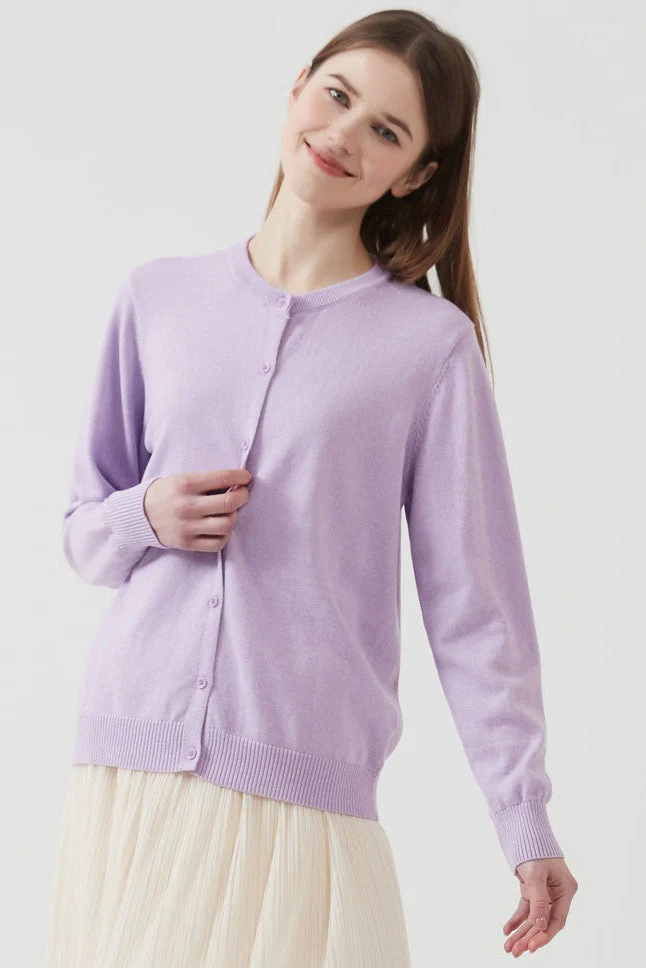 Cotton Crew-Neck Lightweight Knit Outerwear Cardigan - Image 9