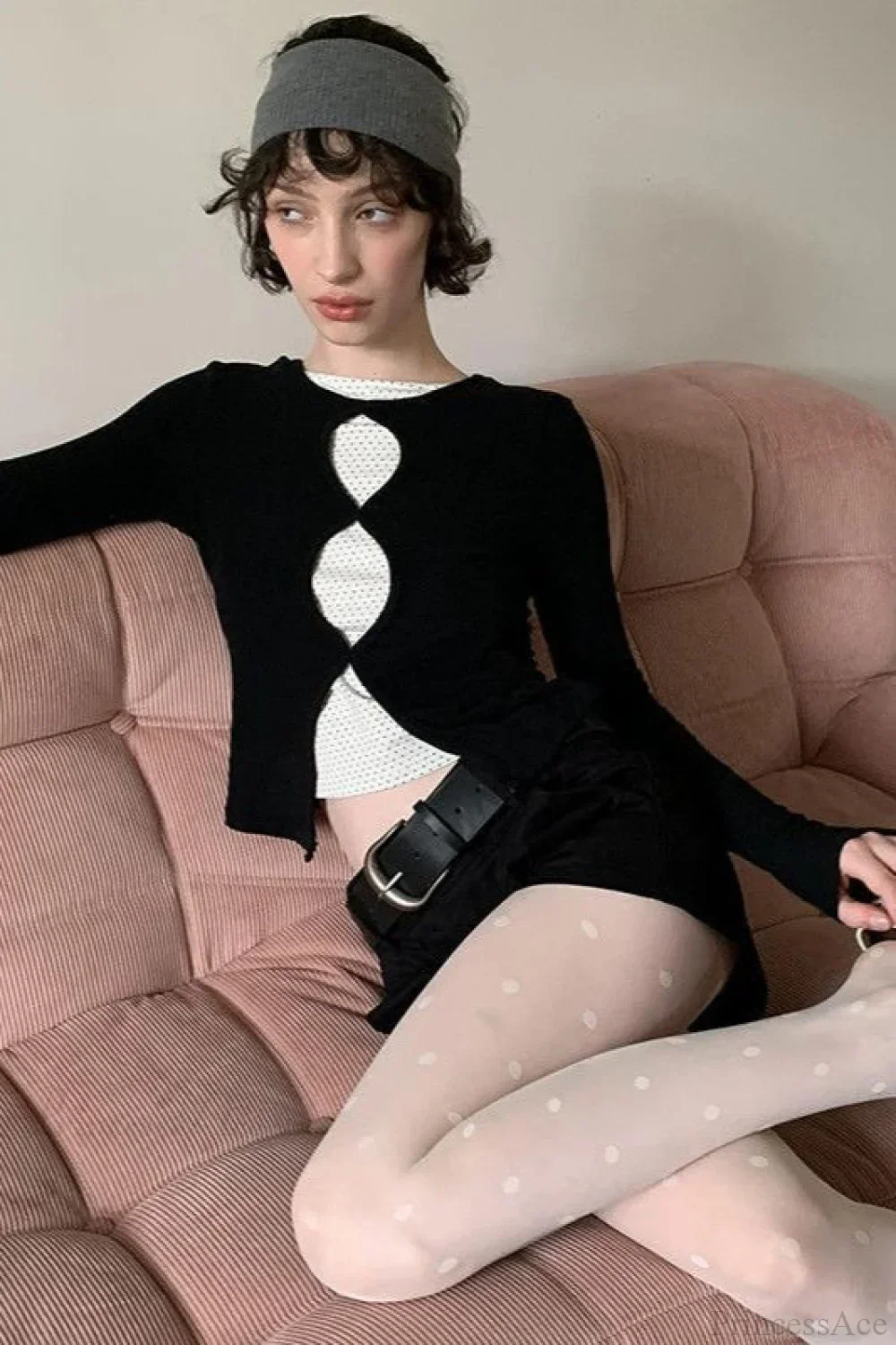 Cotton Cropped Faux Two-Piece Slim Long Sleeve Tee - Image 3
