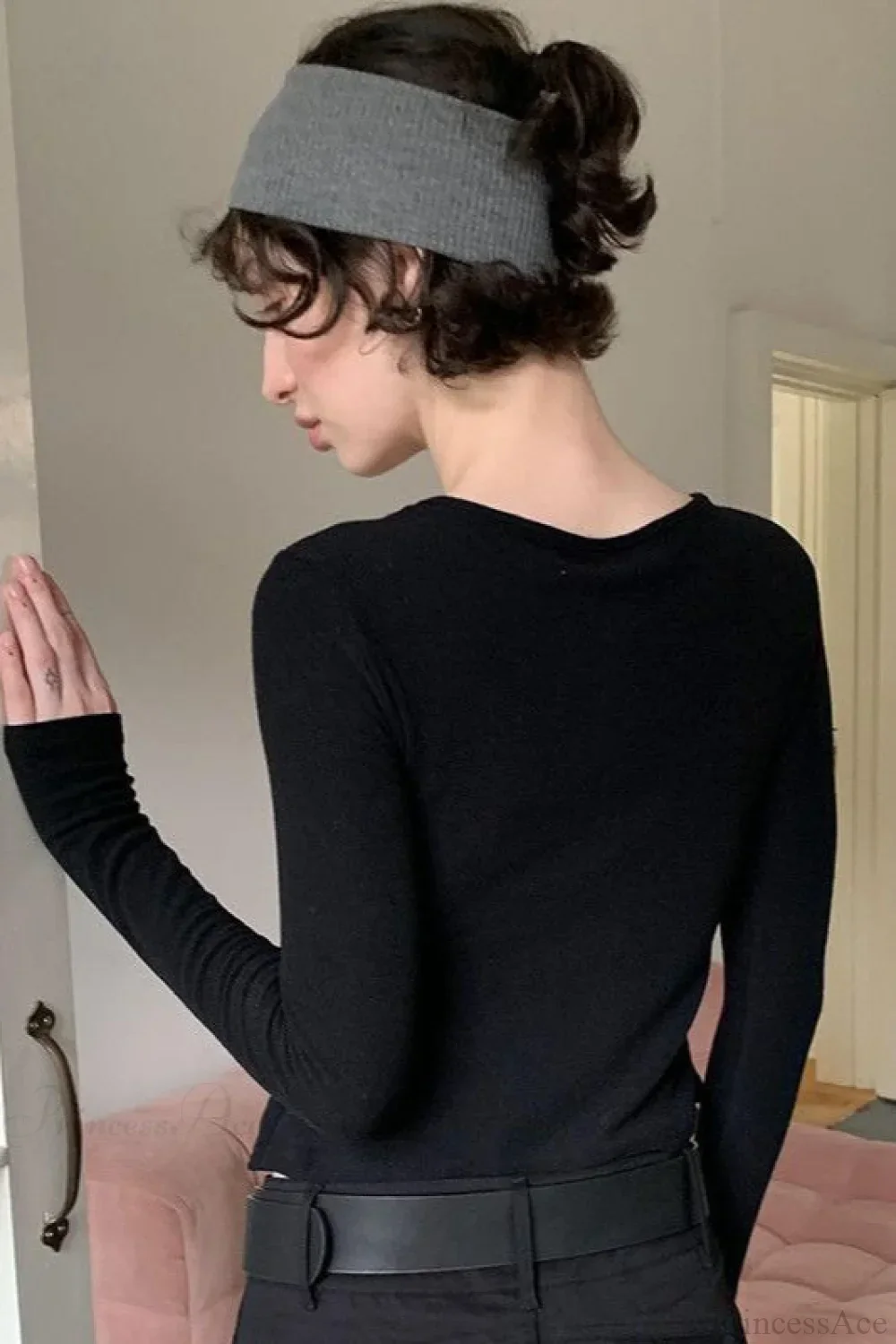 Cotton Cropped Faux Two-Piece Slim Long Sleeve Tee - Image 5