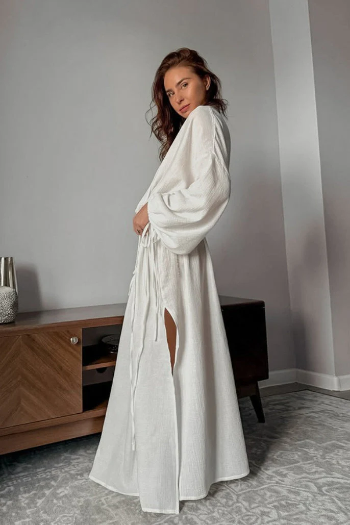 Cotton Cutout Tie Waist Long Sleeve Maxi Dress - Image 7