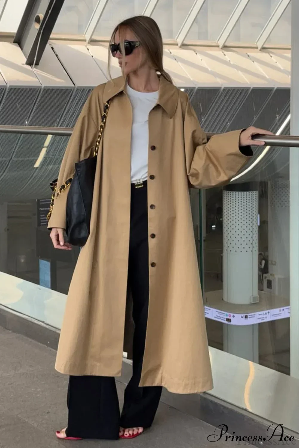 Cotton Lapel Single Breasted Long Loose Overcoat - Image 2