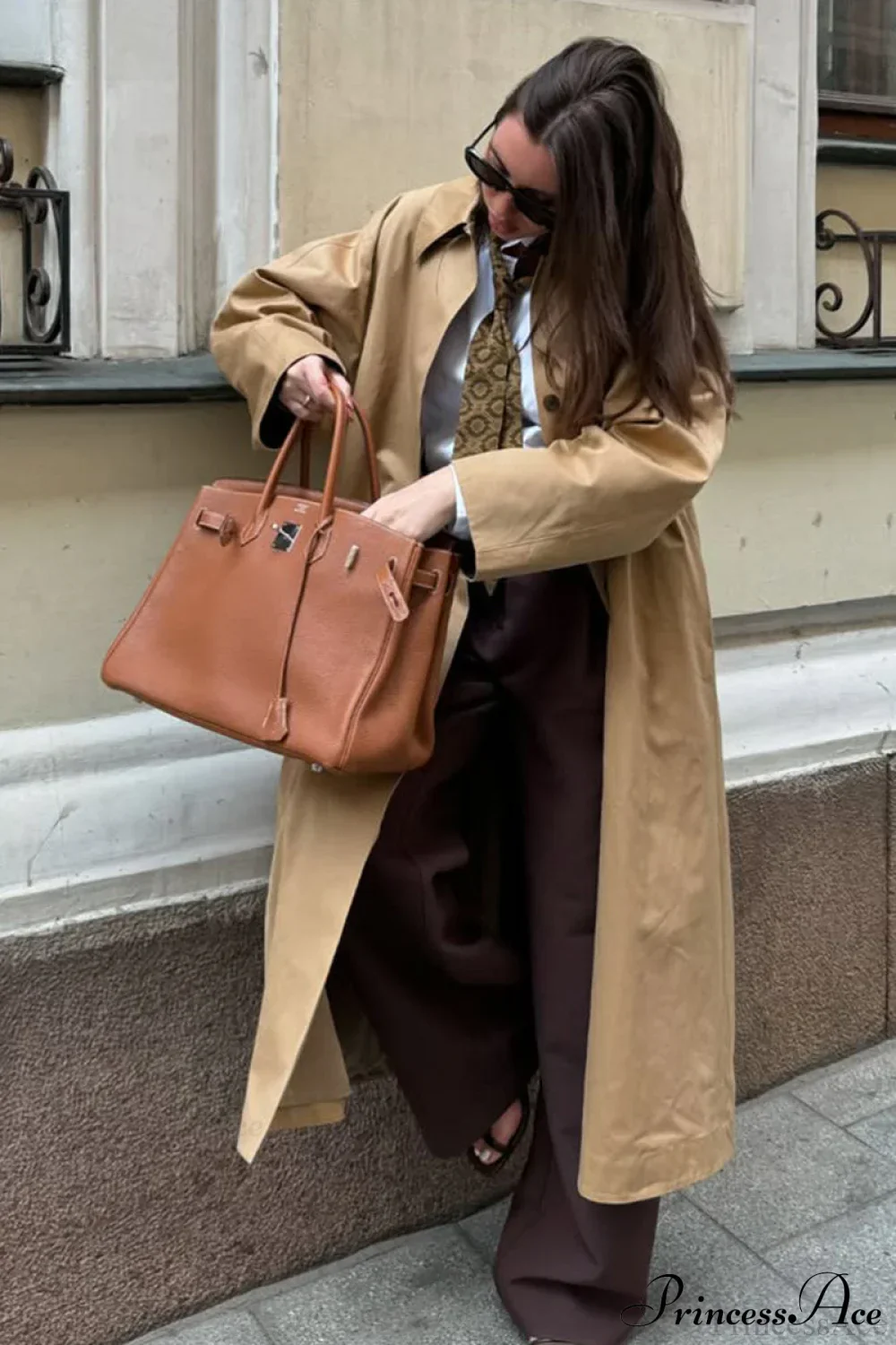Cotton Lapel Single Breasted Long Loose Overcoat - Image 3