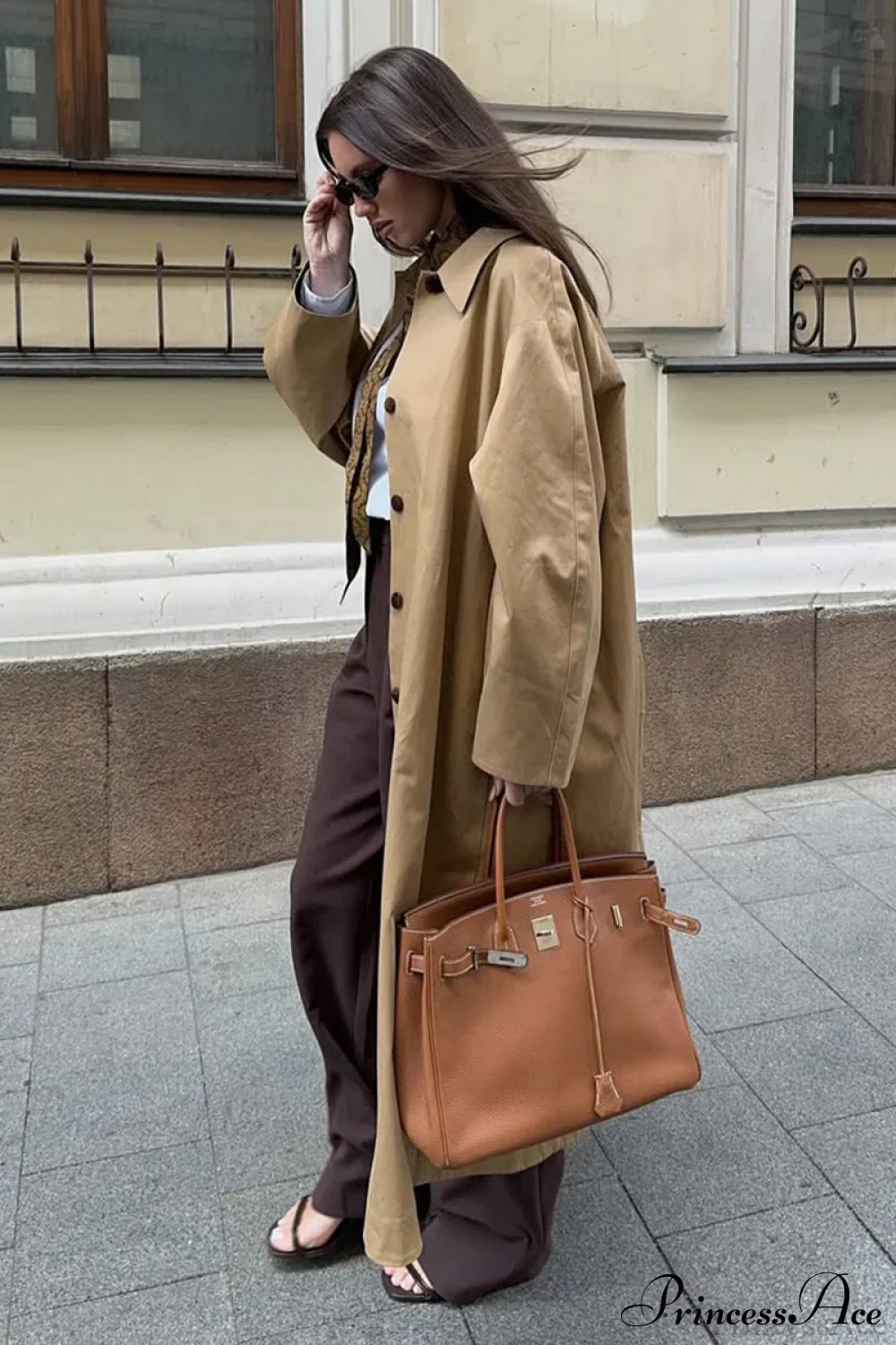Cotton Lapel Single Breasted Long Loose Overcoat - Image 4