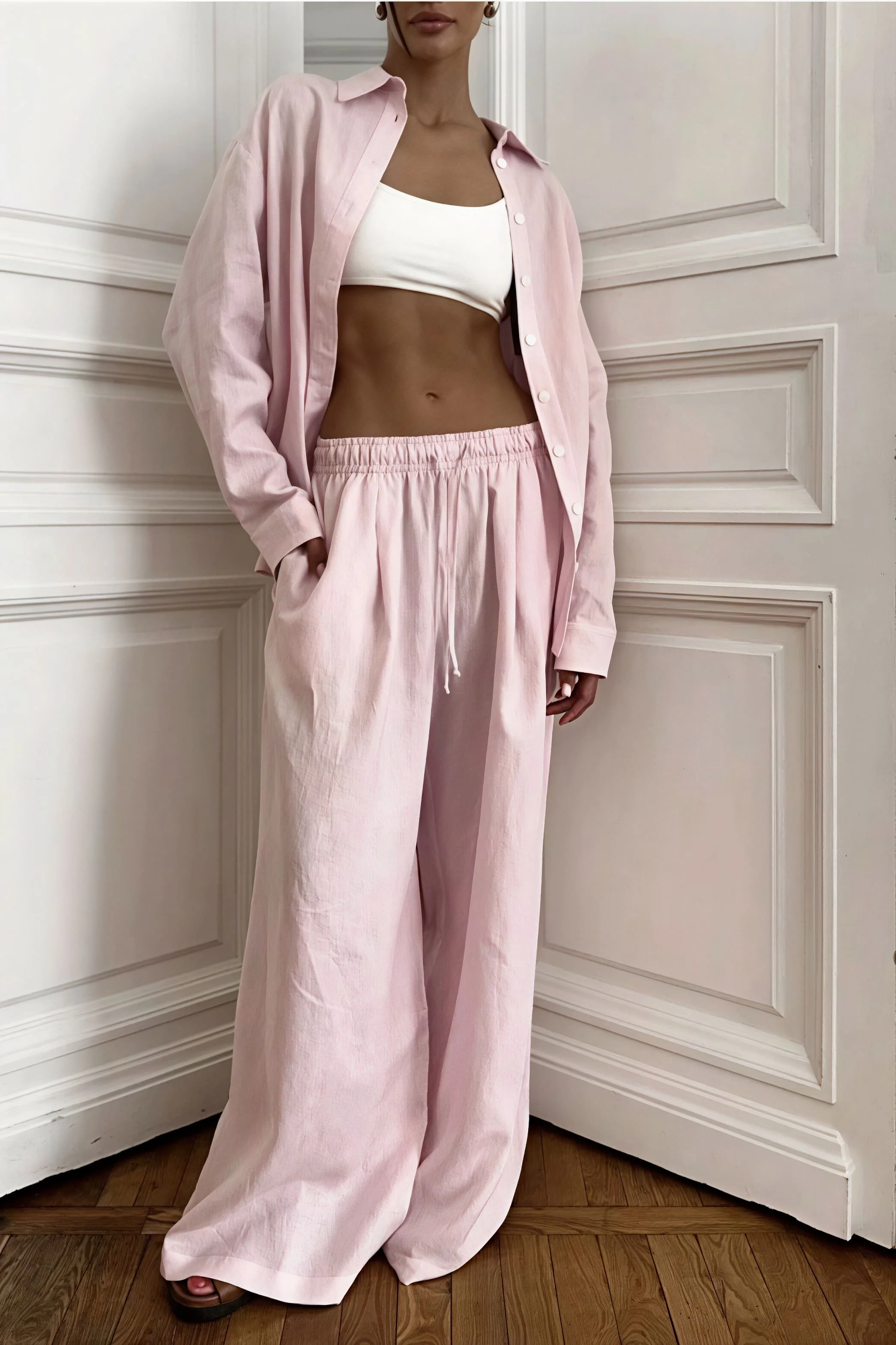 Cotton Loose Long Sleeve Shirt Pants Two Piece Set - Image 11
