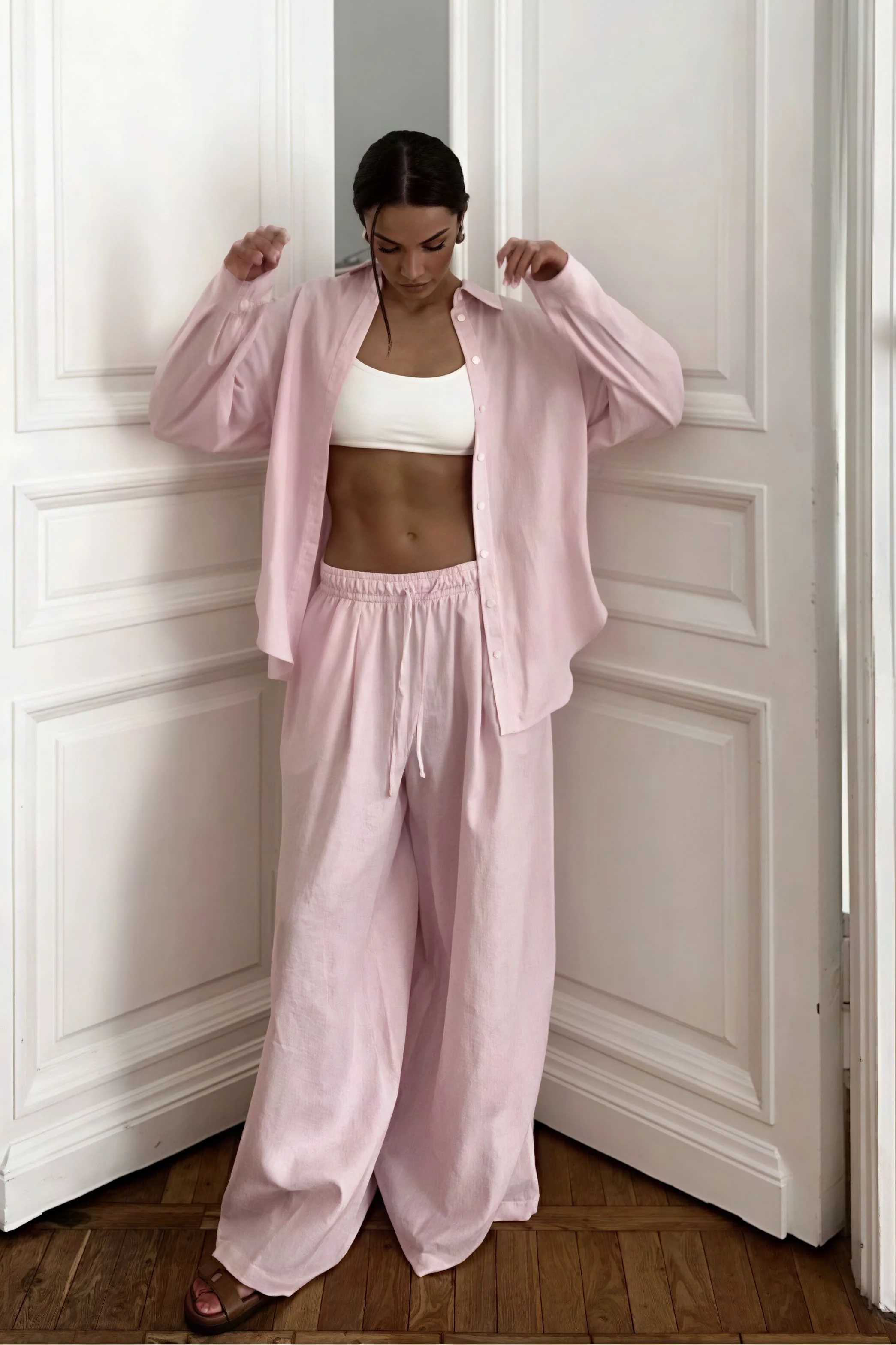 Cotton Loose Long Sleeve Shirt Pants Two Piece Set - Image 12