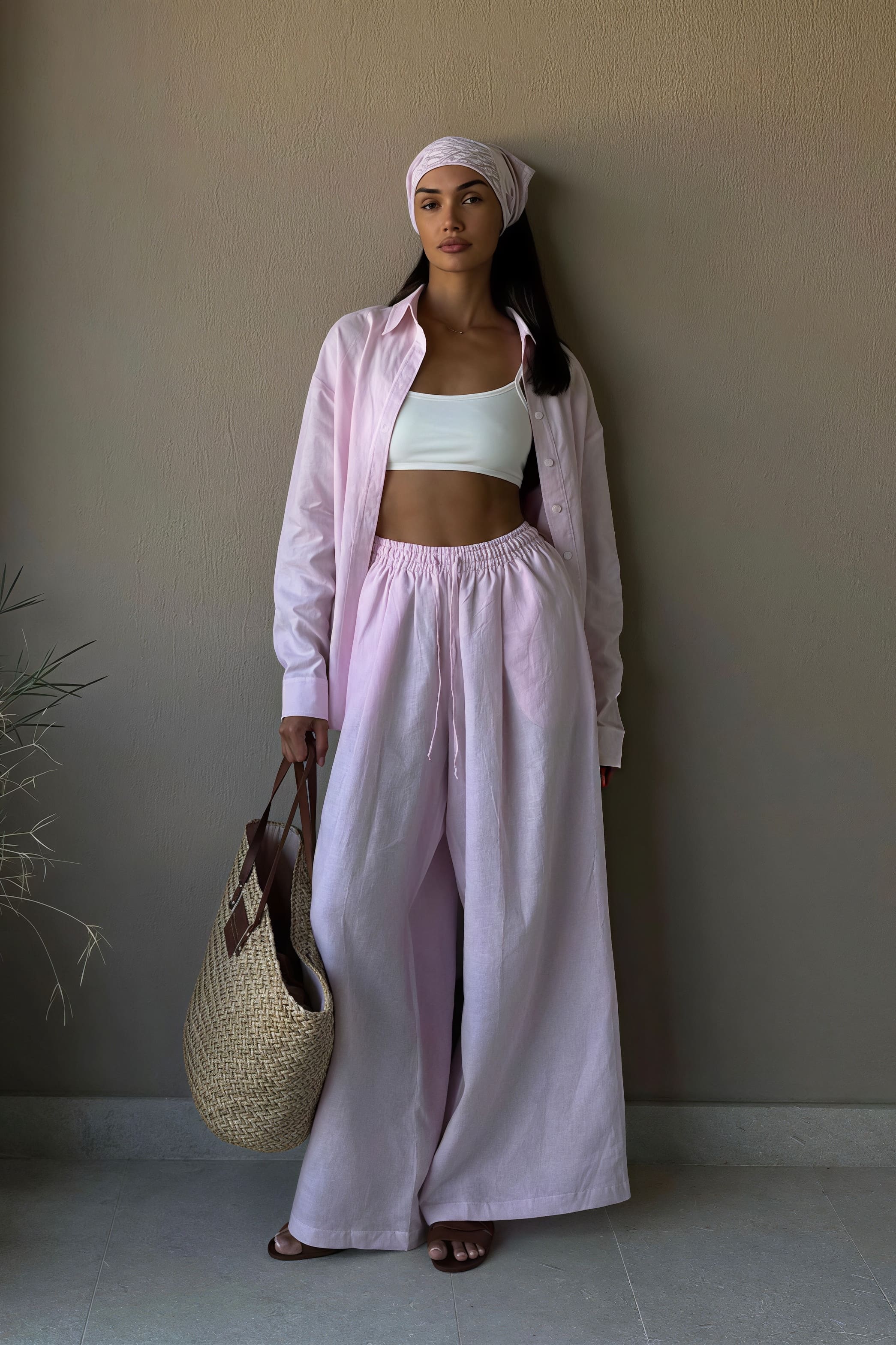 Cotton Loose Long Sleeve Shirt Pants Two Piece Set - Image 4