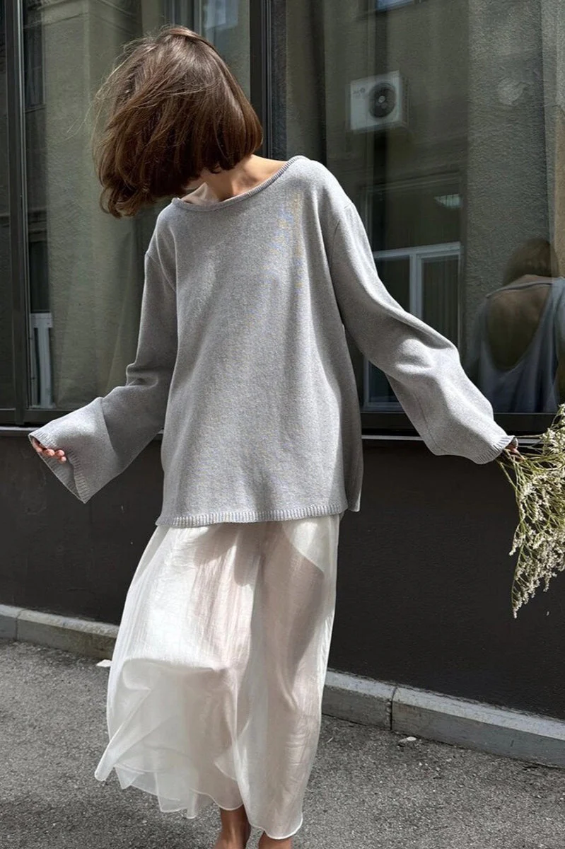 Cotton Pullover Open-Back Loose Sexy Knit Top - Image 10