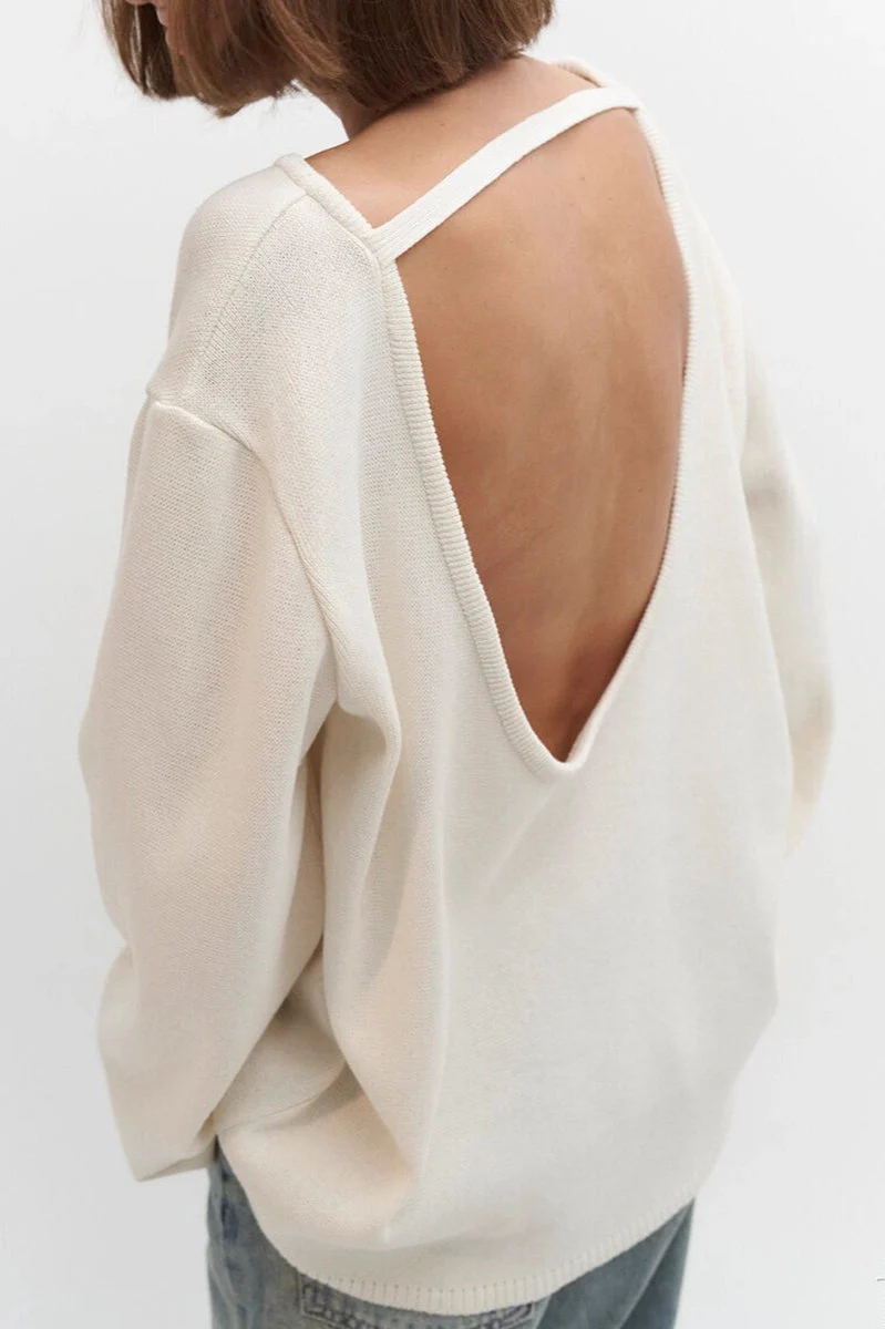 Cotton Pullover Open-Back Loose Sexy Knit Top - Image 15