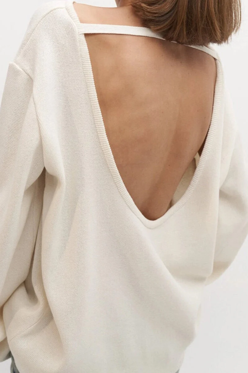 Cotton Pullover Open-Back Loose Sexy Knit Top - Image 16
