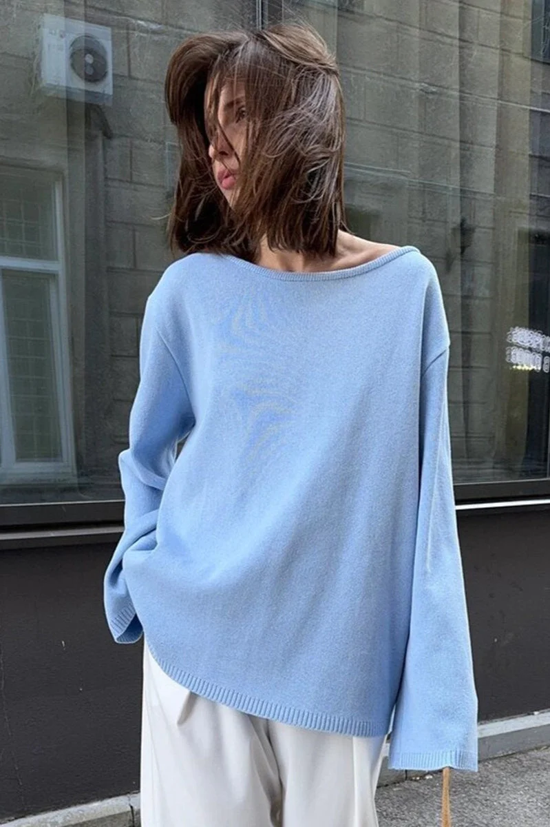 Cotton Pullover Open-Back Loose Sexy Knit Top - Image 2