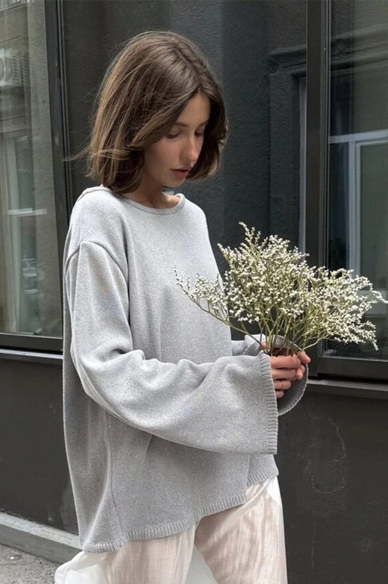 Cotton Pullover Open-Back Loose Sexy Knit Top - Image 7