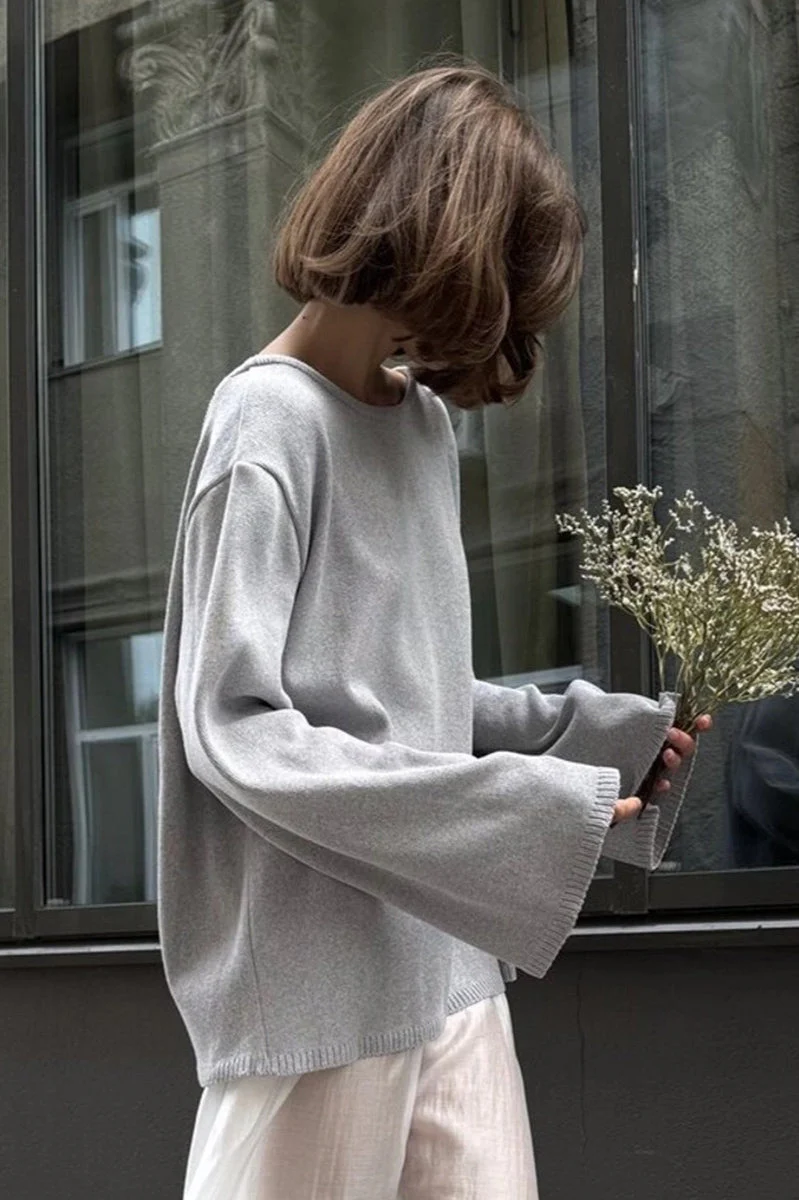Cotton Pullover Open-Back Loose Sexy Knit Top - Image 8