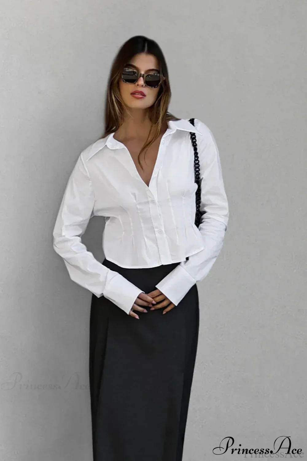 Cotton Ruched Waist Collared Blouse - Image 2