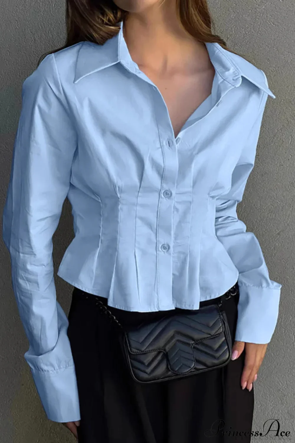 Cotton Ruched Waist Collared Blouse - Image 3