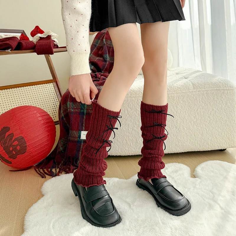 Cotton Ruffled Red Leg Warmers - Image 2