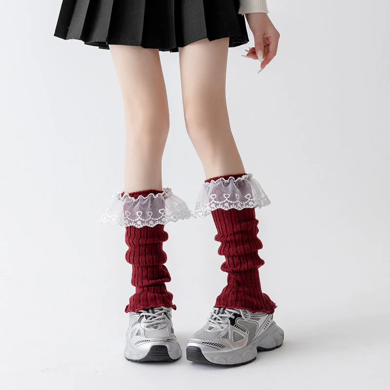 Cotton Ruffled Red Leg Warmers - Image 4