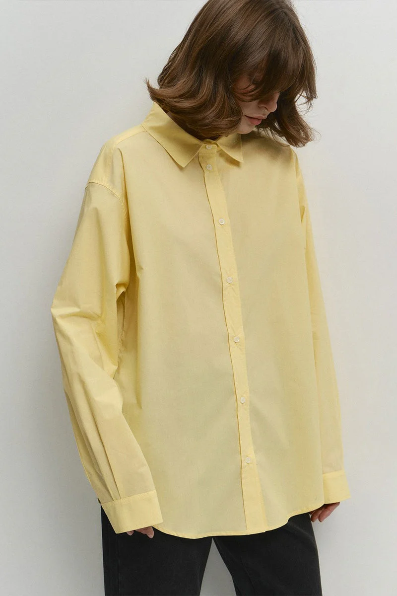 Cotton Yellow Button Down Loose Commuter Blouse - Image 3