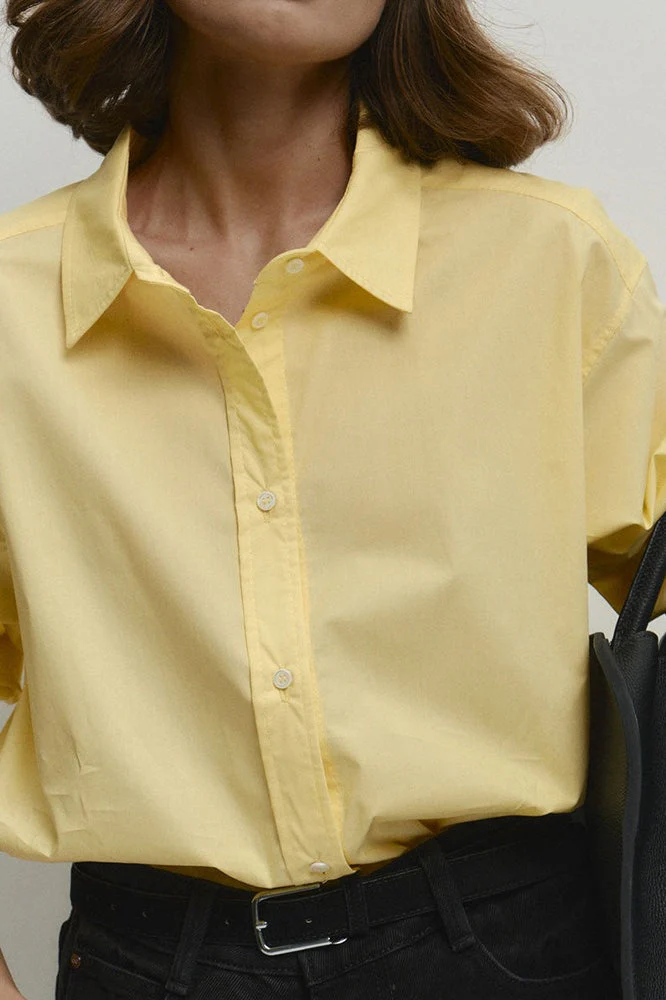 Cotton Yellow Button Down Loose Commuter Blouse - Image 5
