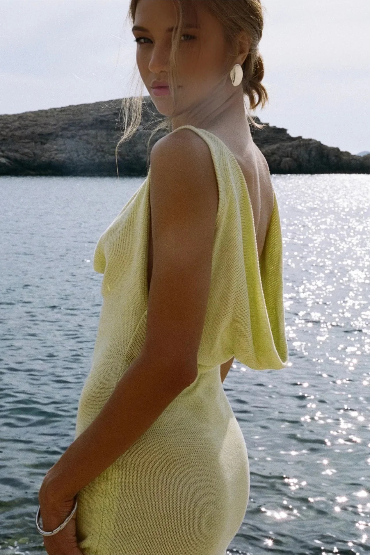 Cowl Neck Solid Knit Cover Up Vacation Mini Dress - Image 2