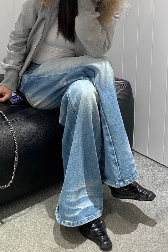 Creased Washed Floor-Length Straight Leg Jeans - Image 2