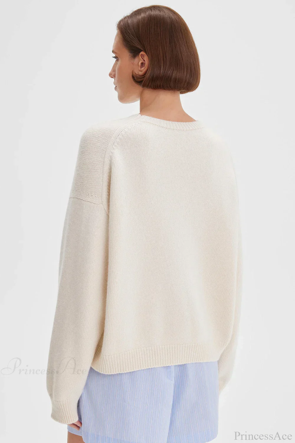 Crew Neck Letter Jacquard Loose Knit Sweater - Image 3