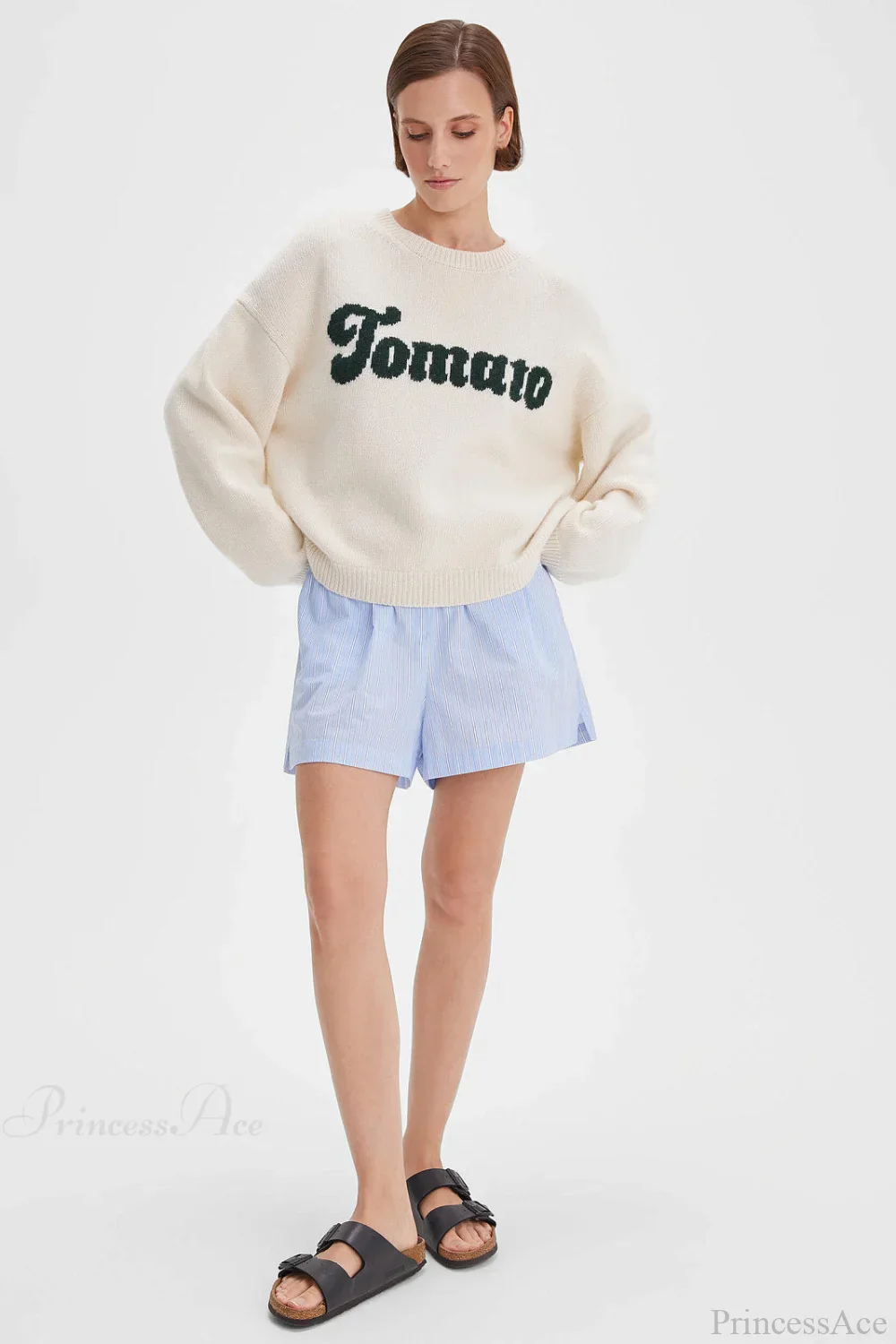 Crew Neck Letter Jacquard Loose Knit Sweater - Image 4