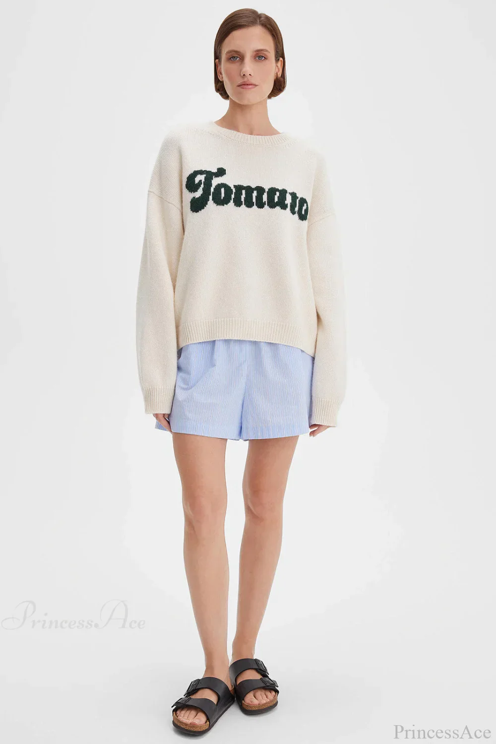 Crew Neck Letter Jacquard Loose Knit Sweater - Image 5