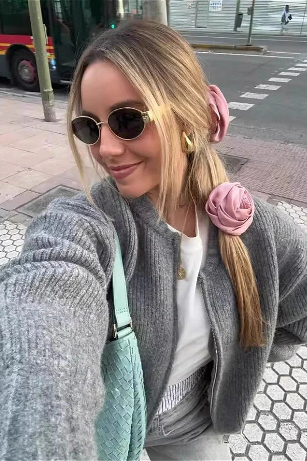 Crew-Neck Long-Sleeve Zip Solid Knit Cardigan - Image 2